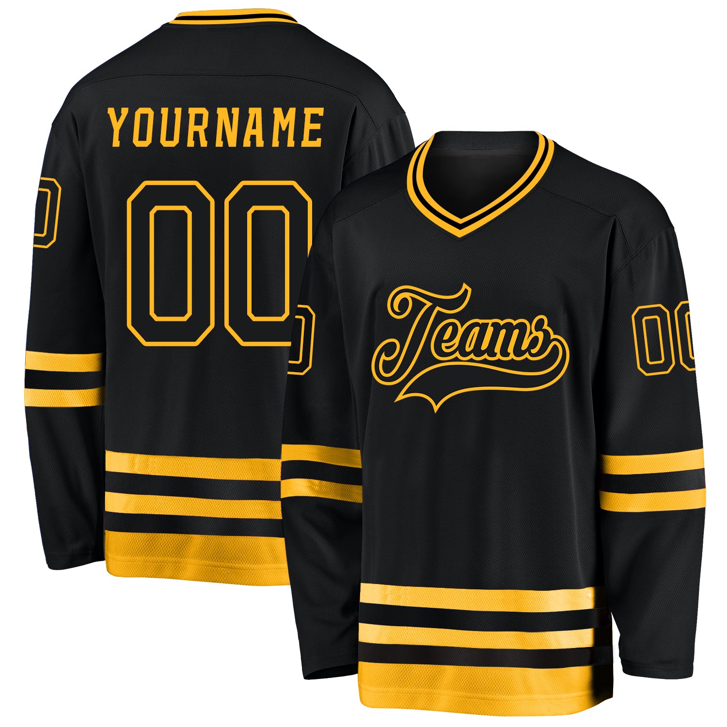 Custom Hockey Jersey Black Gold-White Hockey Lace Neck Jersey Women's Size:L