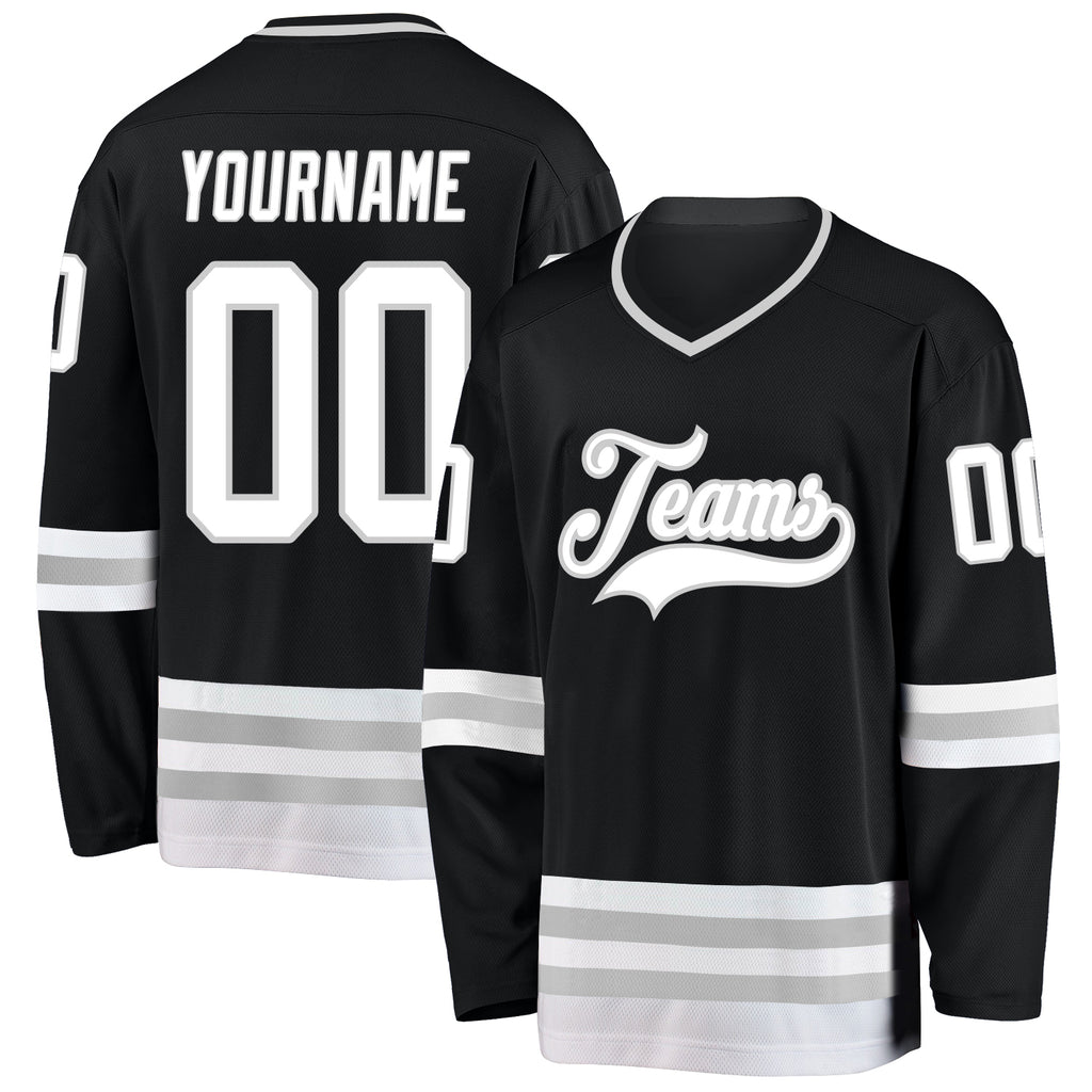 Custom Black White-Gray Hockey Jersey