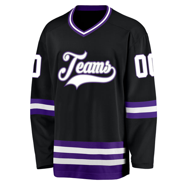 Custom Black White-Purple Hockey Jersey