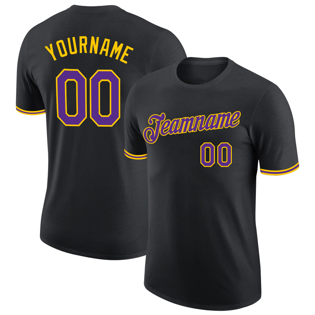 Custom Black Purple-Gold Performance T-Shirt