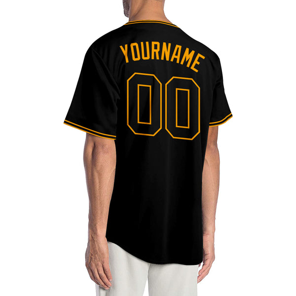 Custom Black Black-Gold Authentic Baseball Jersey