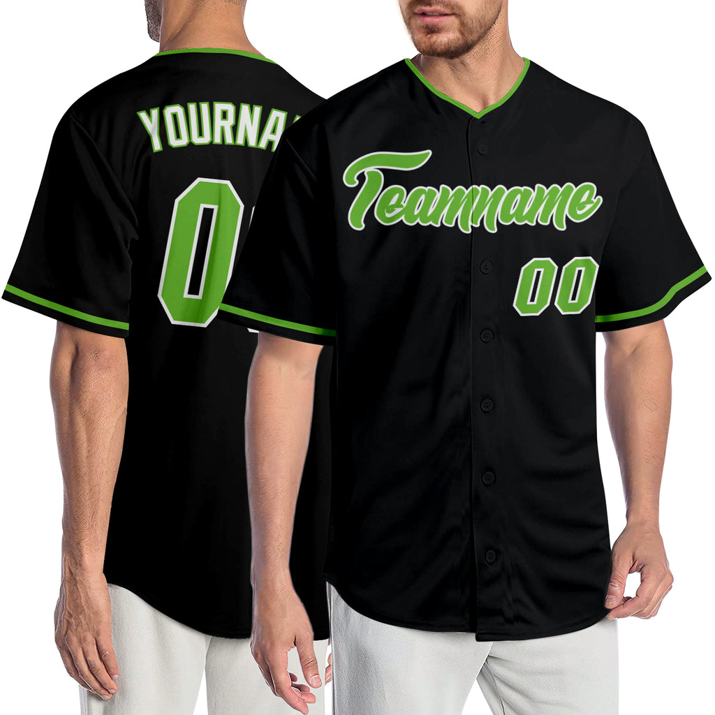 Custom Black Neon Green-White Authentic Baseball Jersey