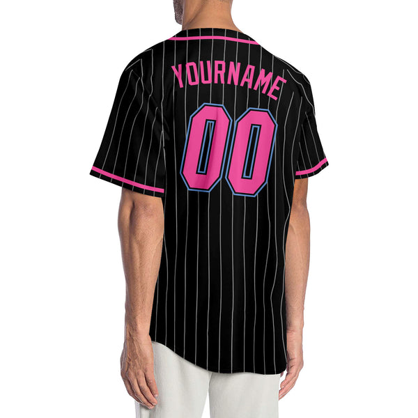 Custom Black White Pinstripe Pink-Light Blue Authentic Baseball Jersey