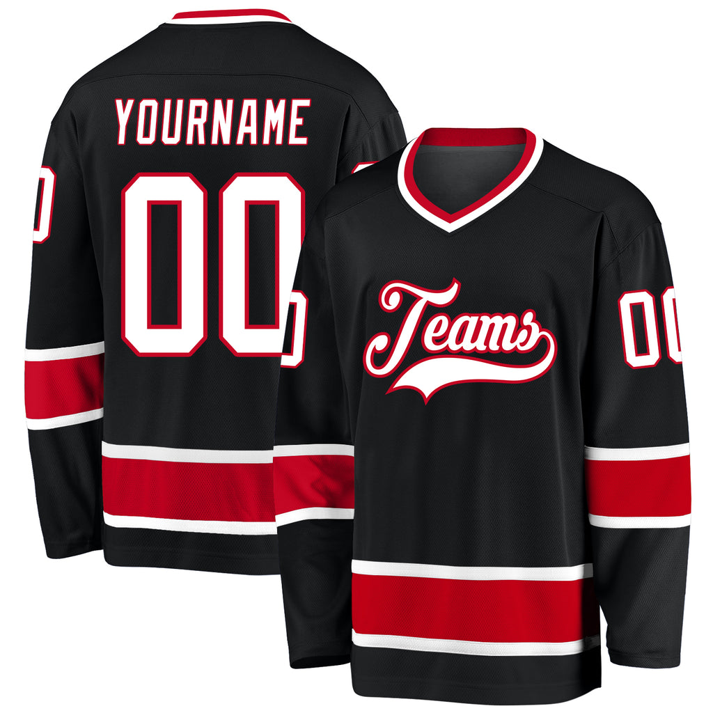 Custom Black White-Red Hockey Jersey