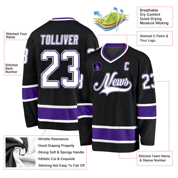 Custom Black White-Purple Hockey Jersey