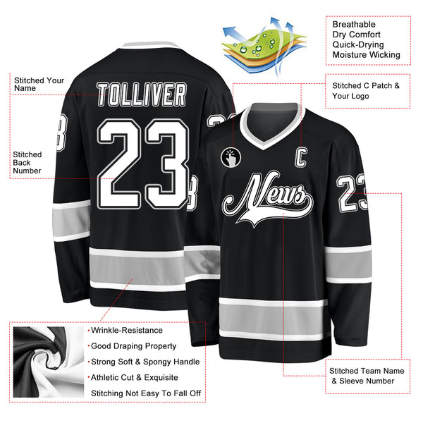 Custom Black White-Gray Hockey Jersey