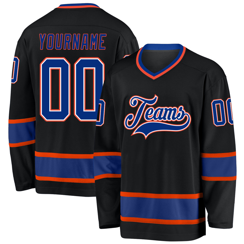 Custom Black Royal-Orange Hockey Jersey