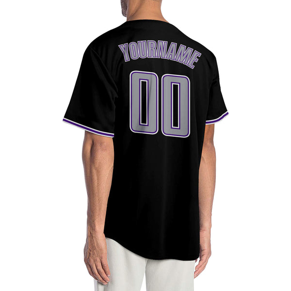 Custom Black Gray-Purple Authentic Baseball Jersey