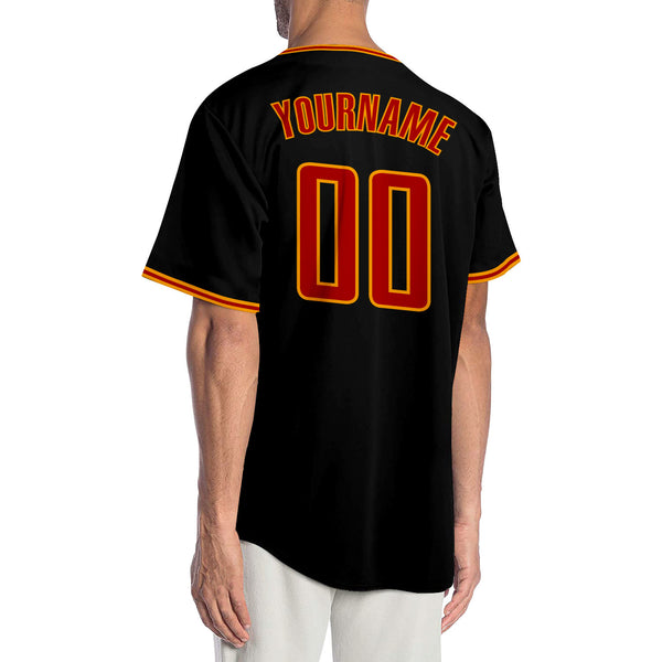 Custom Black Red-Gold Authentic Baseball Jersey