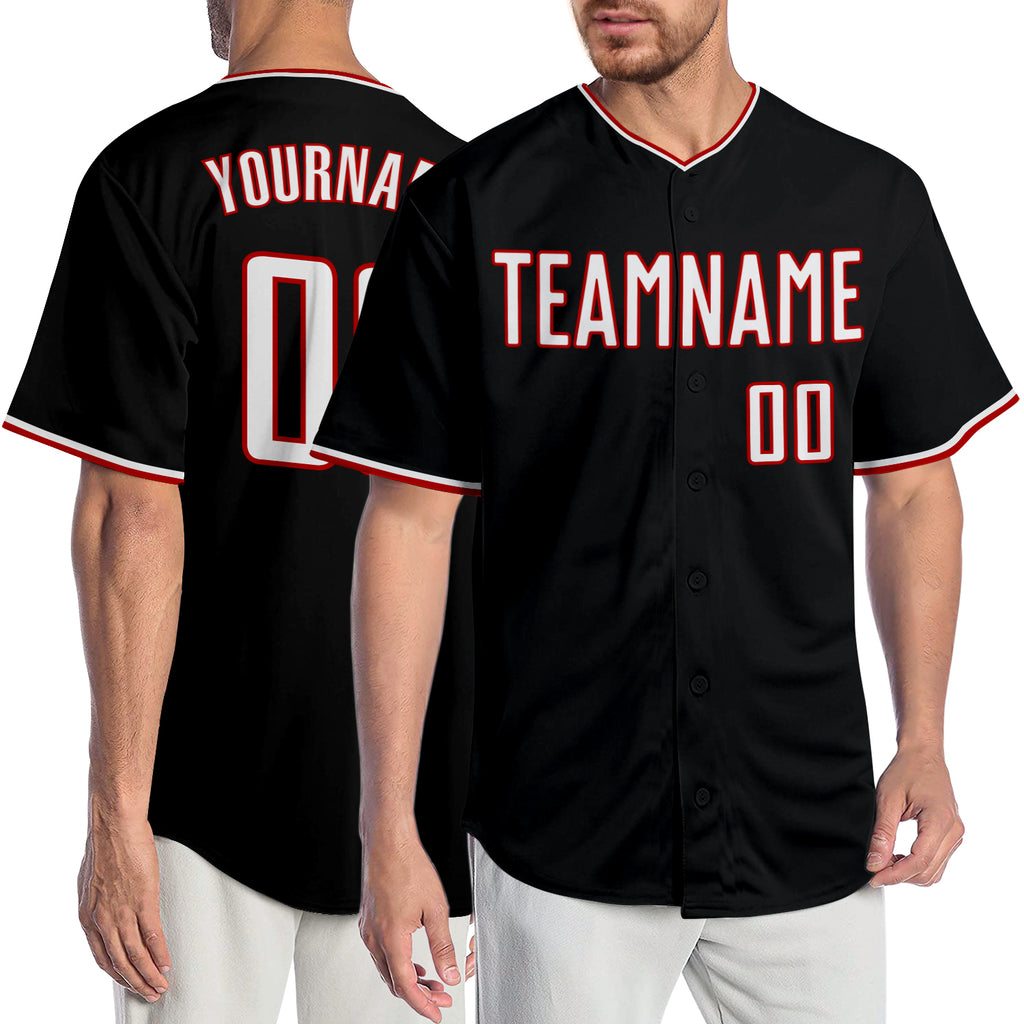 Custom Black White-Red Authentic Baseball Jersey