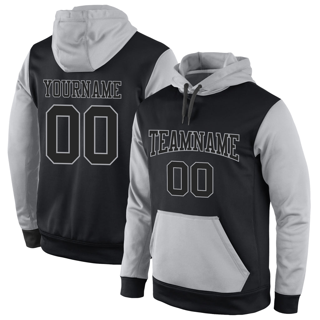 Custom Stitched Black Black-Gray Sports Pullover Sweatshirt Hoodie