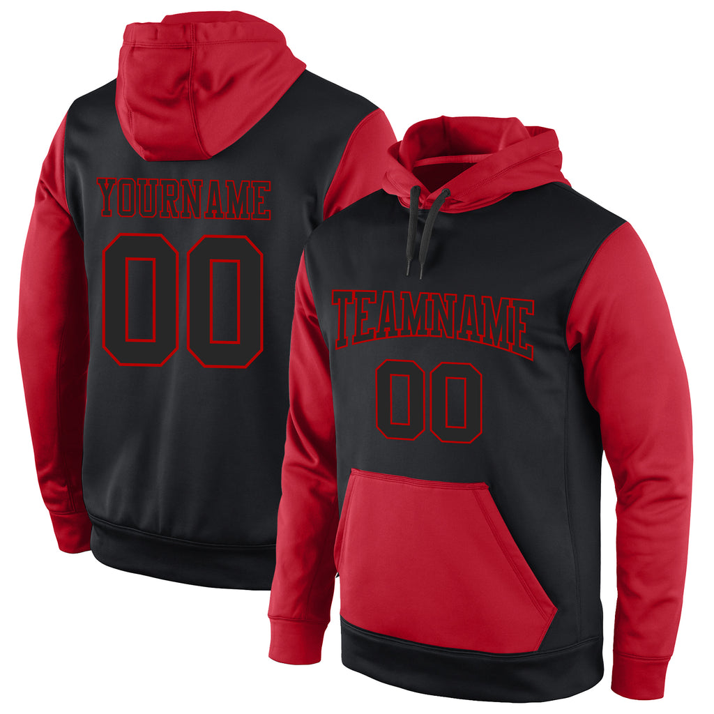 Custom Stitched Black Black-Red Sports Pullover Sweatshirt Hoodie