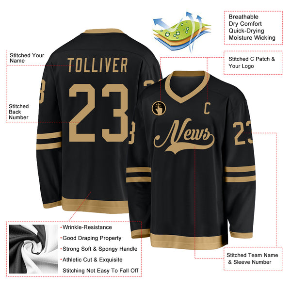 Custom Black Old Gold Hockey Jersey