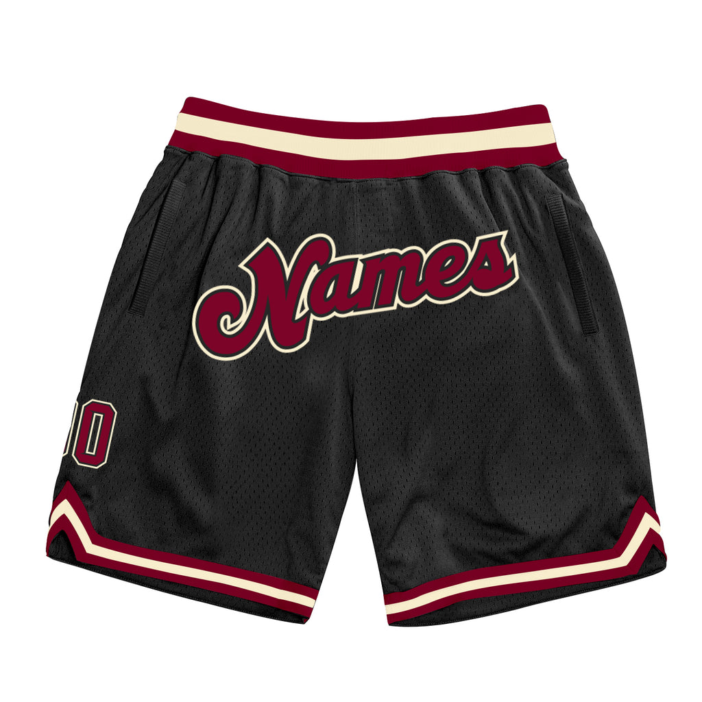 Custom Black Maroon-Cream Authentic Throwback Basketball Shorts