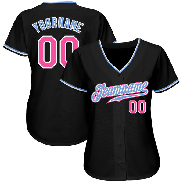 Custom Black Pink-Light Blue Authentic Baseball Jersey