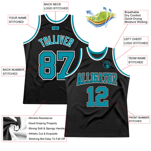 Custom Black Teal-White Authentic Throwback Basketball Jersey