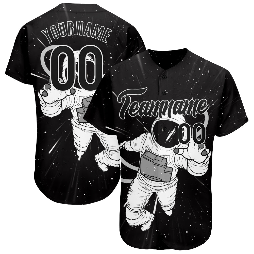 Custom Black Black-White 3D Pattern Design Astronaut Authentic Baseball Jersey