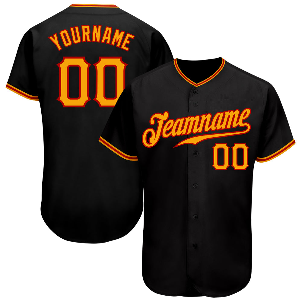 Custom Black Gold-Red Authentic Baseball Jersey