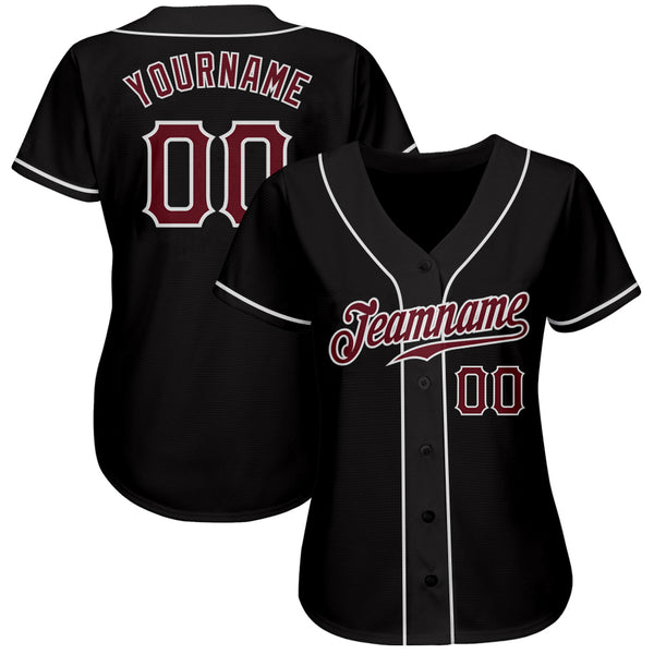 Custom Black Burgundy-White Authentic Baseball Jersey