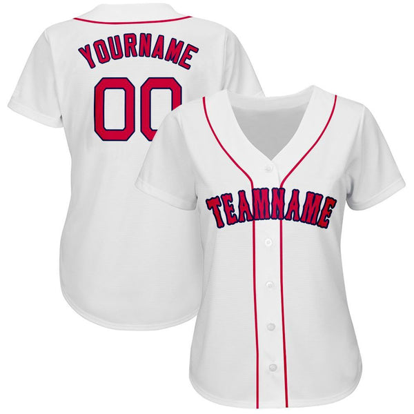 Custom White Red-Navy Baseball Jersey