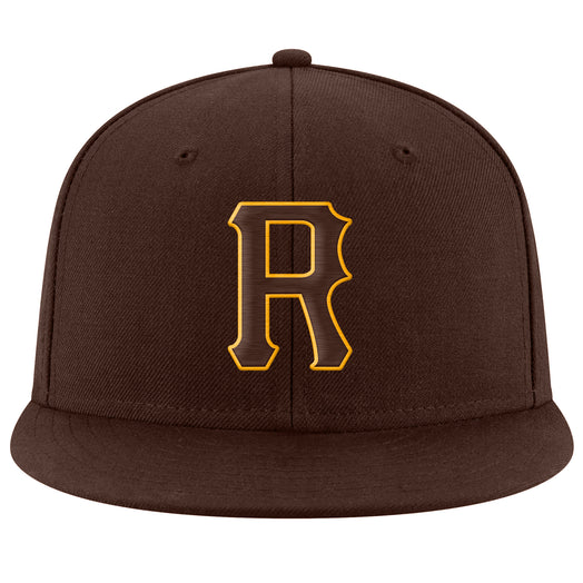 Custom Brown Brown-Gold Stitched Adjustable Snapback Hat