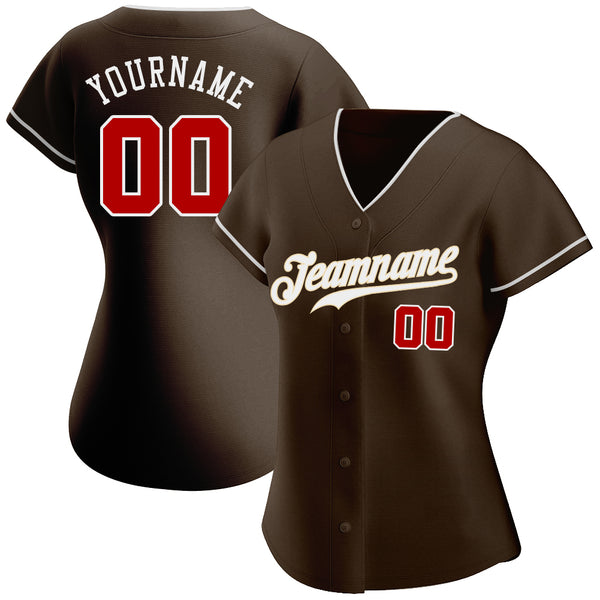 Custom Brown Red-White Authentic Baseball Jersey