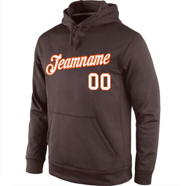 Custom Stitched Brown White-Orange Sports Pullover Sweatshirt Hoodie