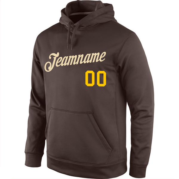 Custom Stitched Brown Cream-Gold Sports Pullover Sweatshirt Hoodie