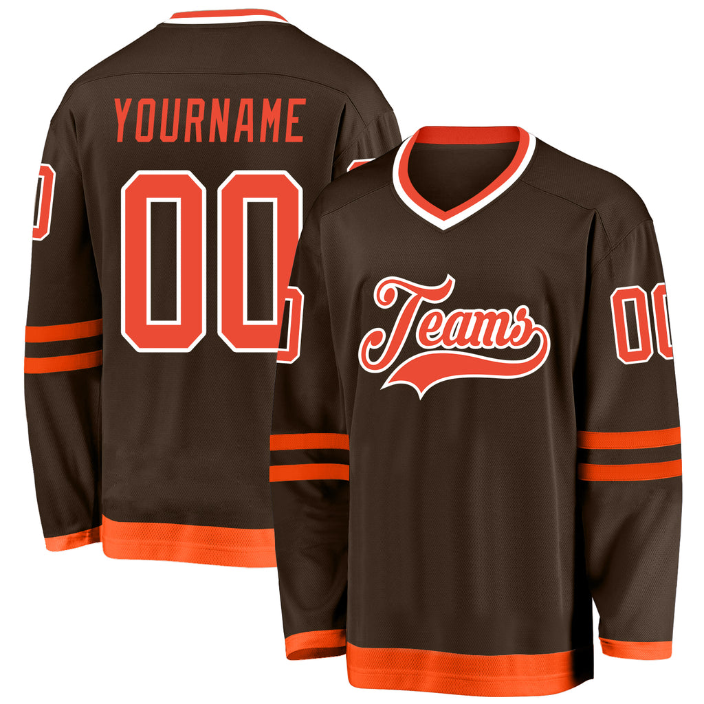 Custom Brown Orange-White Hockey Jersey