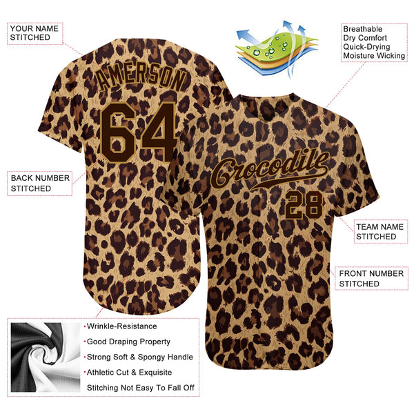 Custom Brown Brown-Old Gold 3D Pattern Leopard Authentic Softball Jersey