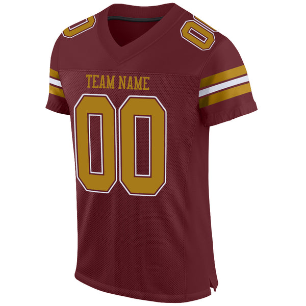 Custom Burgundy Old Gold-White Mesh Authentic Football Jersey