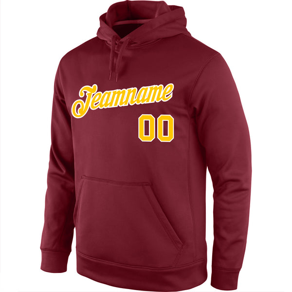 Custom Stitched Burgundy Gold-White Sports Pullover Sweatshirt Hoodie