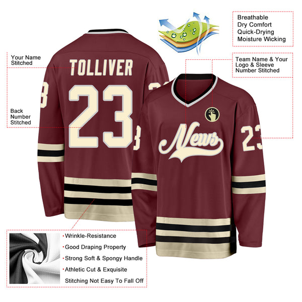 Custom Burgundy Cream-Black Hockey Jersey