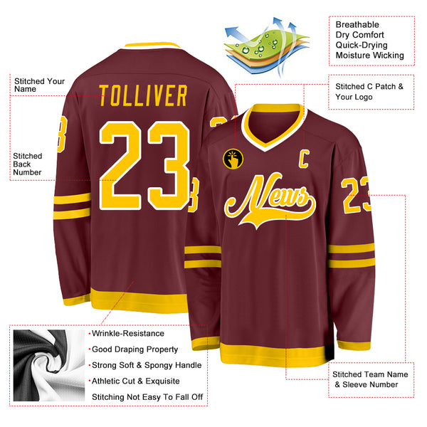 Custom Burgundy Gold-White Hockey Jersey