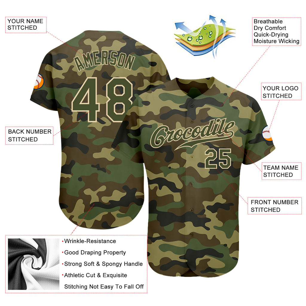 Custom Camo Olive-White Round Neck Sublimation Salute To Service Basketball  Suit Jersey