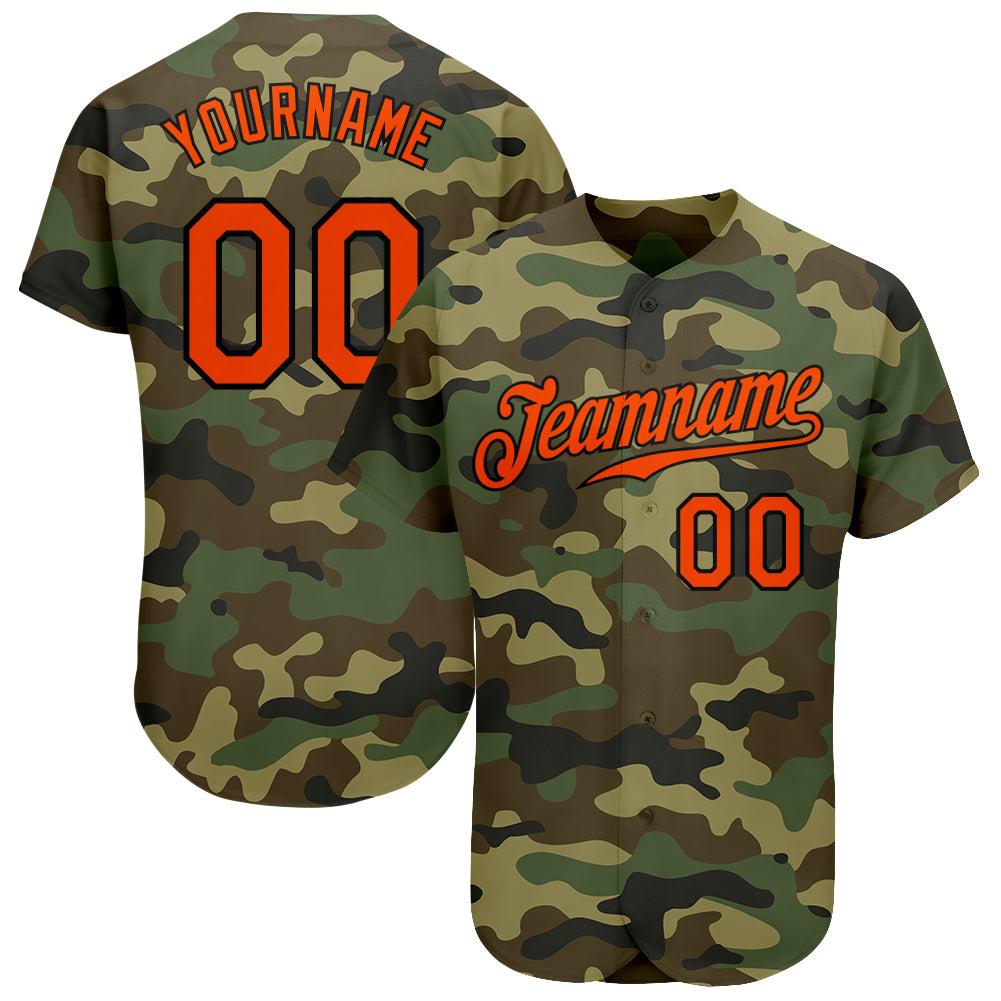 Custom Camo Orange-Black Authentic Salute To Service Baseball Jersey