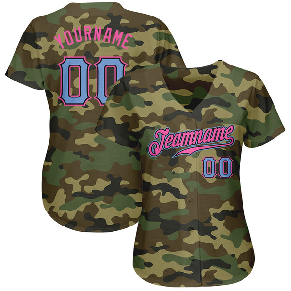 Custom Camo Light Blue-Pink Authentic Salute To Service Baseball Jersey