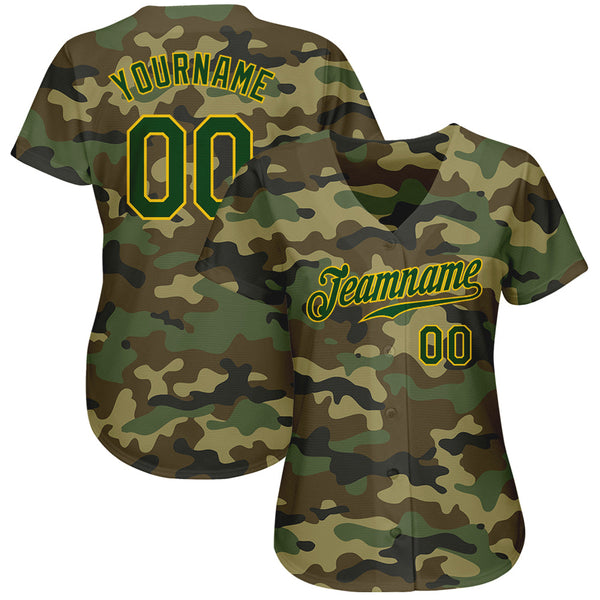 Custom Camo Green-Gold Authentic Salute To Service Baseball Jersey