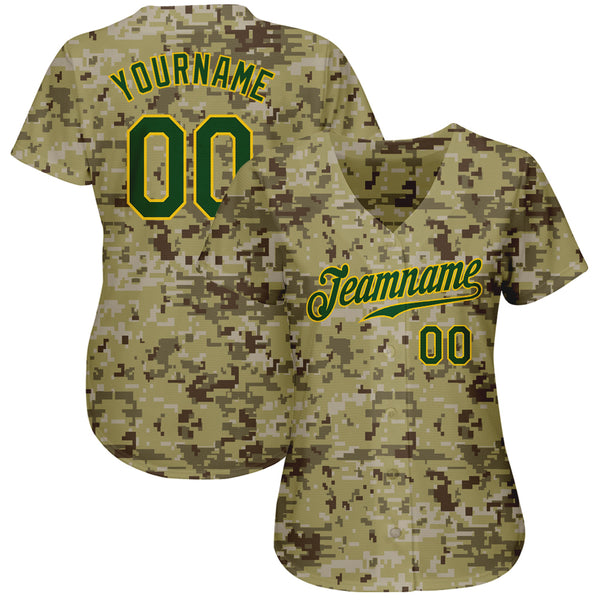 Custom Camo Green-Gold Authentic Salute To Service Baseball Jersey