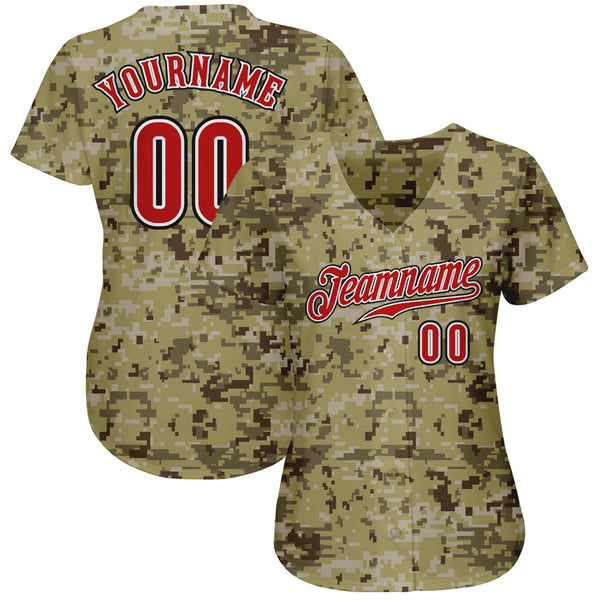 Custom Camo Red-Black Authentic Salute To Service Baseball Jersey