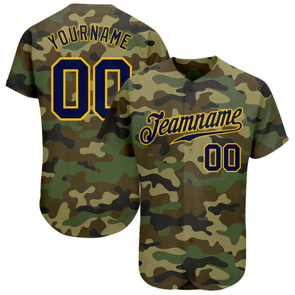 Custom Camo Navy-Gold Authentic Salute To Service Baseball Jersey