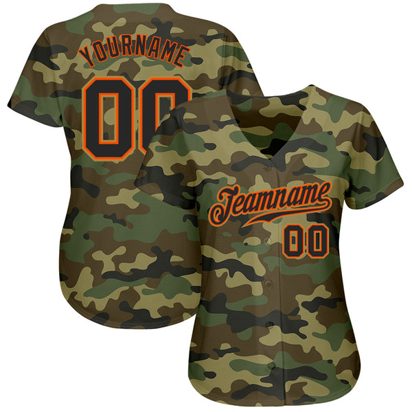 Custom Camo Black-Orange Authentic Salute To Service Baseball Jersey