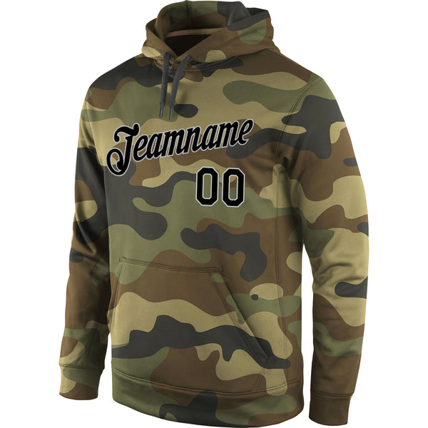 Custom Stitched Camo Black-Gray Sports Pullover Sweatshirt Salute To Service Hoodie