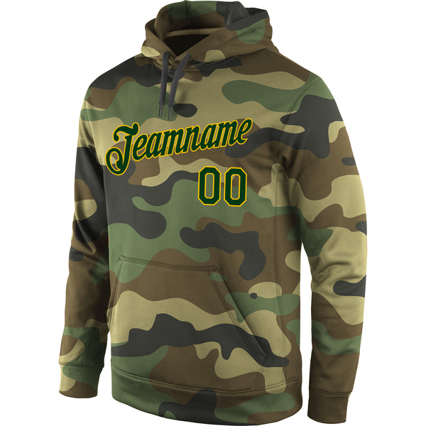 Custom Stitched Camo Green-Gold Sports Pullover Sweatshirt Hoodie