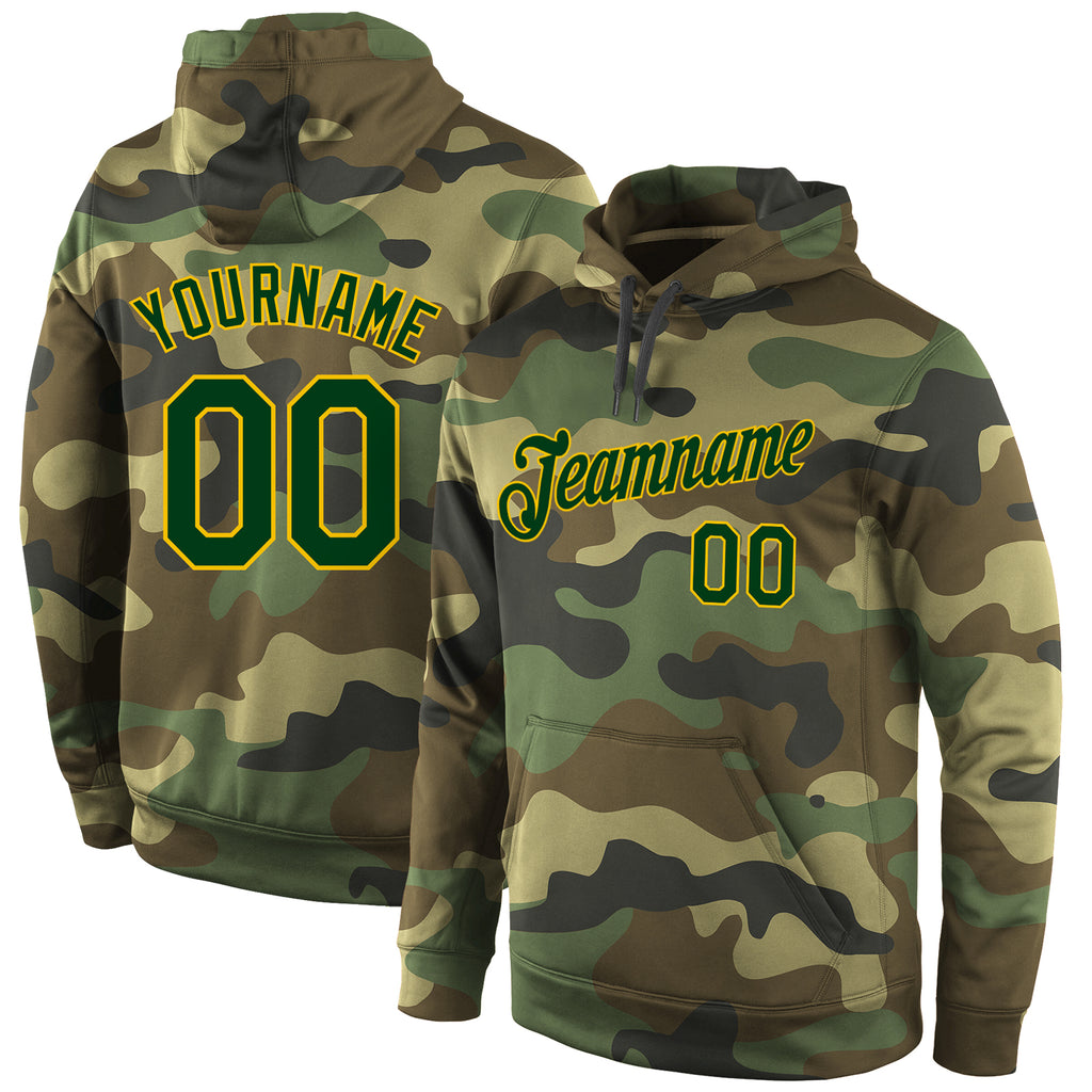 Custom Stitched Camo Green-Gold Sports Pullover Sweatshirt Hoodie