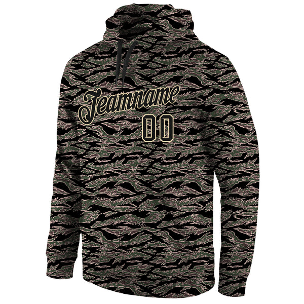 Custom Stitched Camo Black-Cream Sports Pullover Sweatshirt Salute To Service Hoodie