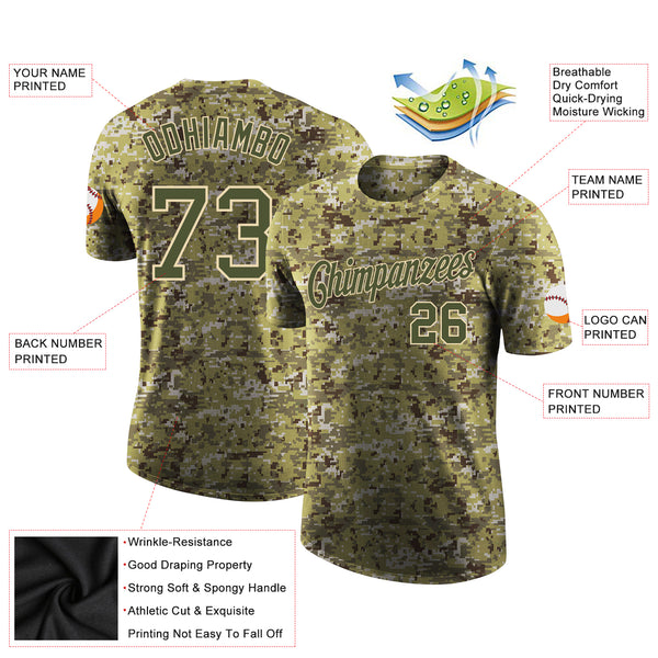 Custom Camo Olive-Cream Performance Salute To Service T-Shirt