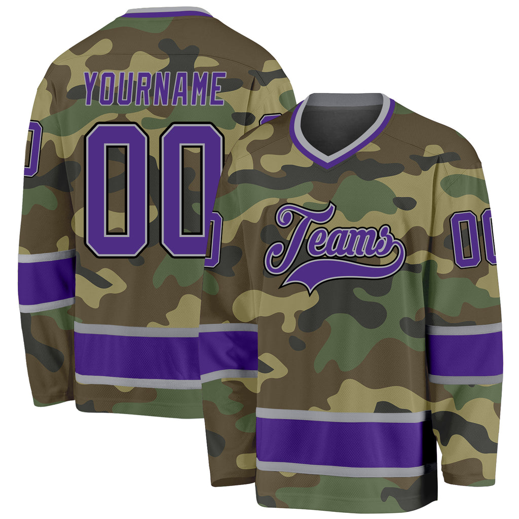 Custom Camo Purple-Black Salute To Service Hockey Jersey