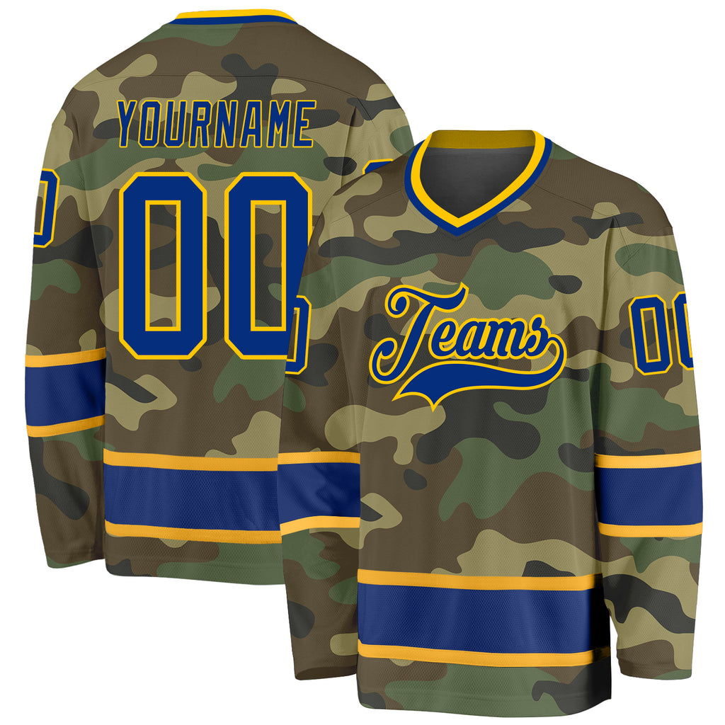 Custom Camo Royal-Gold Salute To Service Hockey Jersey