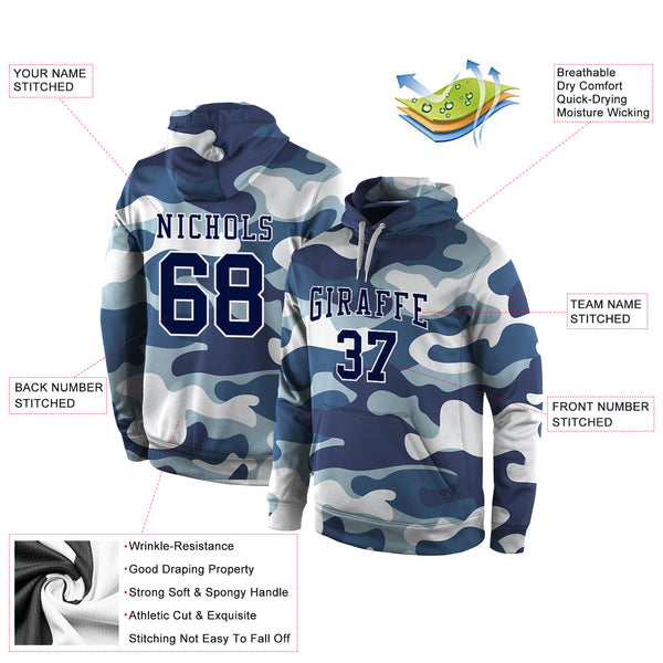 Custom Stitched Camo Navy-White Sports Pullover Sweatshirt Salute To Service Hoodie